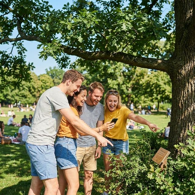 Friends having fun on a scavenger hunt